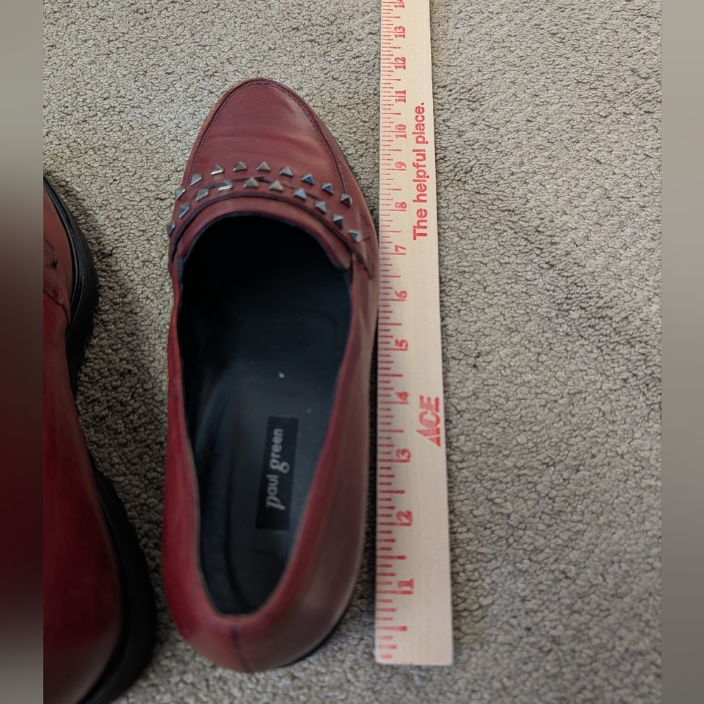 Vintage Paul Green Burgundy Red Leather Studded Chunky Loafers Women Size 7.5 - Picture 8 of 8